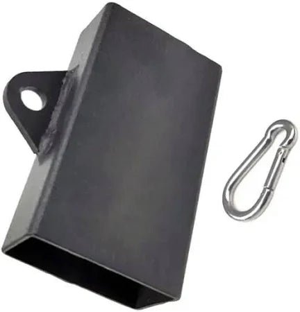 Black metal bracket with a carabiner on a white background