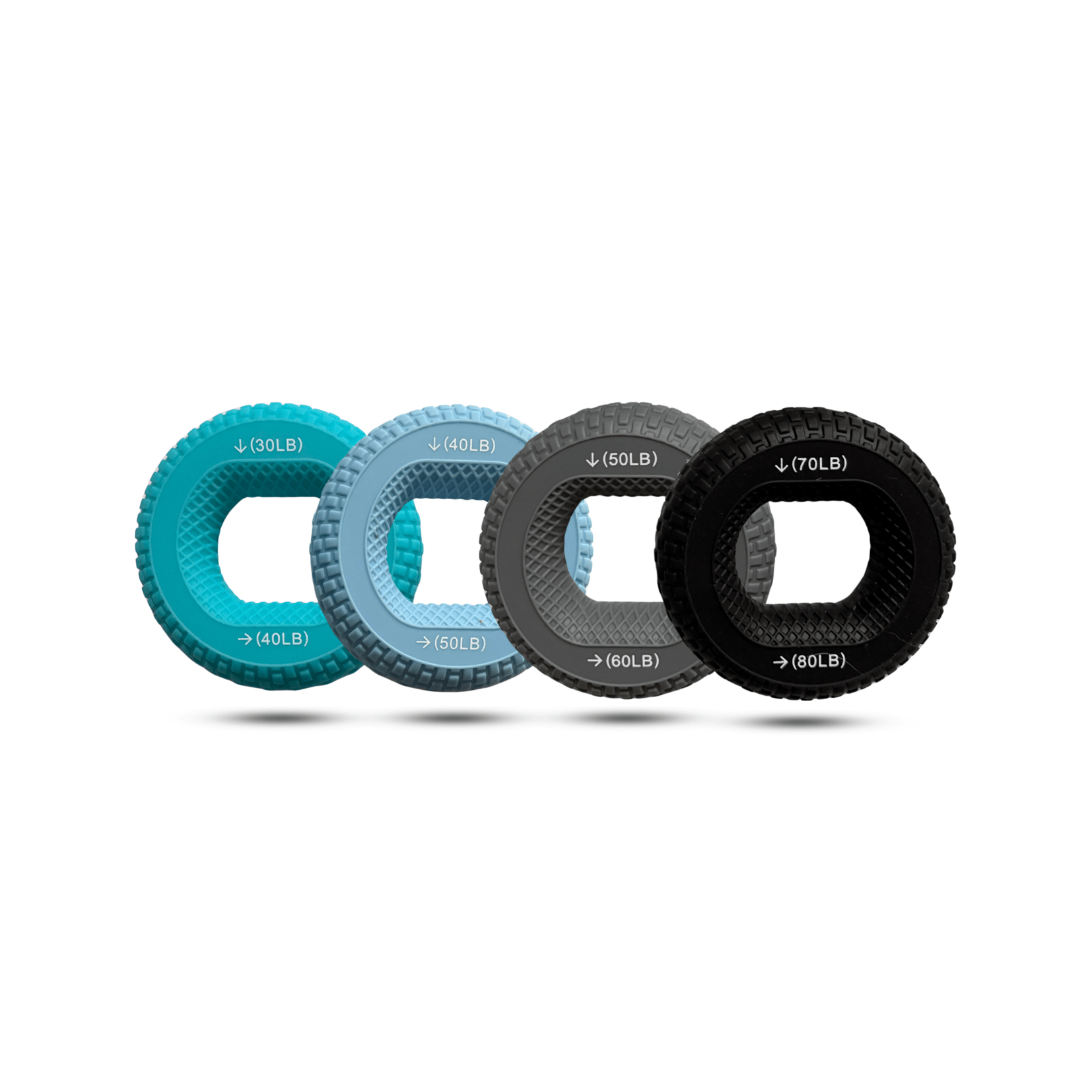 Grip strength rings from 40lbs to 80lbs of resistance