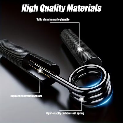 Black spring tool with labeled high-quality materials on a dark background