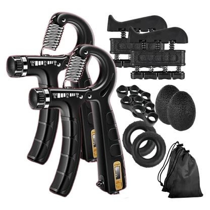 Hand grip strengthener 2 Pack with accessories on a white background