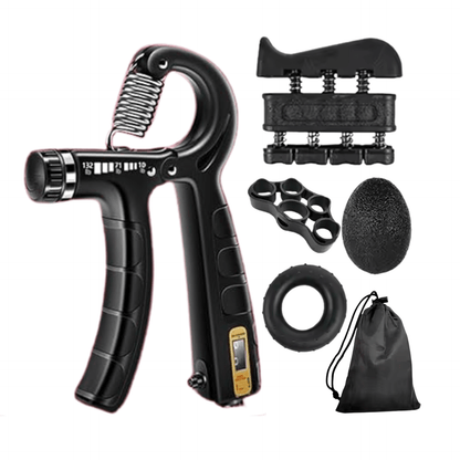 Hand grip strengthener with accessories on a white background