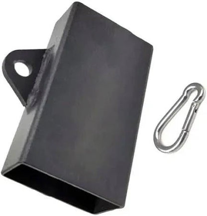 Black metal bracket with a carabiner on a white background