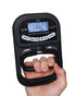 Digital hand dynamometer being used to measure grip strength on a white background